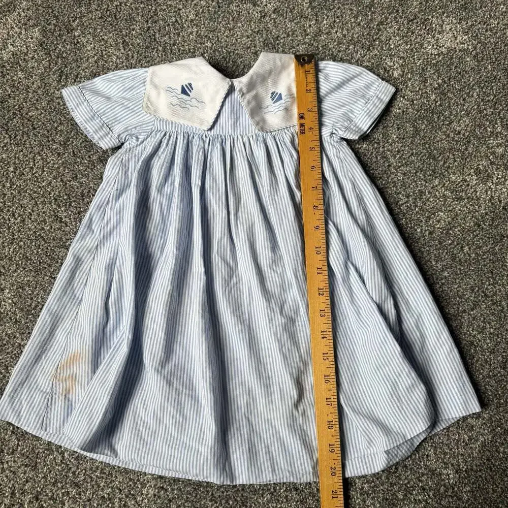 Vintage Sophie Tess Sailboat Seersucker Peter Pan Dress Girls 3T 4T